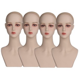 Pack of 4 Pcs Female Black Plastic Durable Mannequin Heads