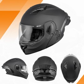 OUMURS DOT Motorcycle Full Face Helmet, Flip Up Dual Visor Helmet, Motorcycle Helmet Adult, Sun Shield Lightweight Street Bike DOT Approved Sport Bike Unisex Adult Model-167 Matte Black - XXL