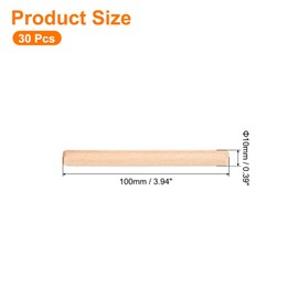sourcing map 30Pcs 2/5"x3-8/9" (10mmx100mm) Wooden Dowel Pins, Fluted Wood Beveled Ends Tapered Dowel Hardwood Pegs, Fluted Wood Dowels Rods for Furniture, Crafts, DIY