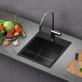 13 x 15 x 9 Inch Black Drop In Kitchen Bar Sink, Small Kitchen Sink Single Bowl Topmount Bar Prep Sink 18 Gauge Stainless Steel Bar Sink with Basket Strainer