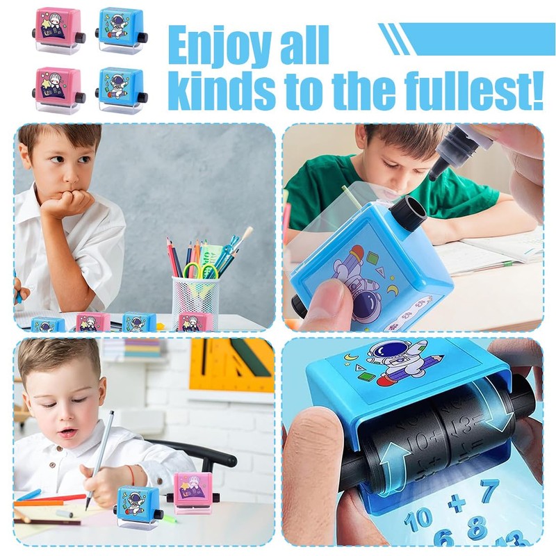 DWFEYOI Maths Stamp Roller, Pack of 4 Roller Digital Teaching