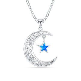 LeCalla 925 Sterling Silver Moon Star Necklace for Women | Star and Crescent Moon Pendant Necklace with Mother of Pearl | Crescent Jewelry Gift 20 Inches