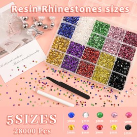 Bouiexye Rainbow Coloured Rhinestones Set 28000 Pieces Nail Art Rhinestones with 1 Tweezers and Pen Suitable for DIY Decoration of Clothes, Shoes, Nail Art, Painting, etc