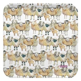 Emma Ball Farmyard Sheep Colourful Square Melamine Tray - Cream, Beige, Neutral - 29 cm