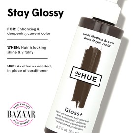 dpHUE Gloss+, Cool Medium Brown - 6.5 oz (8-12 Applications) - Semi-Permanent Hair Color & Conditioner - Lasts Up to Eight Washes - Paraben, SLS & SLES Sulfate Free - Vegan, Leaping Bunny Certified