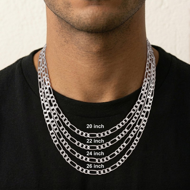 Silver Chain for Men, 3.5mm 925 Sterling Silver Figaro Chain