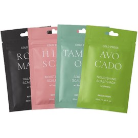 [RATED GREEN] Scalp & Hair Pack 4 Trial Set (Avocado, Tamanu Oil, Hibiscus, Rosemary), 1.7 fl oz (50 ml) x 4 Types, Low Temperature Extract, Organic Botanical Ingredients, Women's, Men's, Hair,