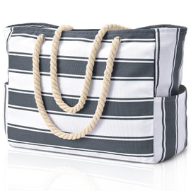 oscaurt Beach Bag Large Tote Bag Beach Bag XXL Family Travel Gift Shopping Bag Women's Swimming Bag Swimming Bag with Zip Shoulder Bag, Dark grey stripes