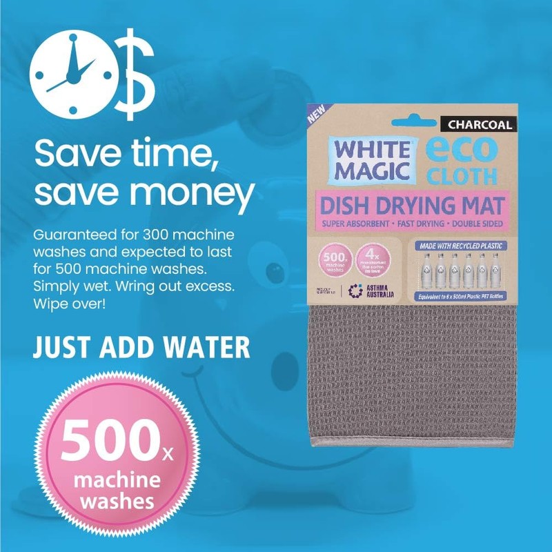 White Magic Dish Drying Mat, Charcoal - Absorbent & Hygienic,