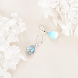 Tulip Earrings S925 Sterling Silver Tulip Flowers Stud Earrings Moonstone Tulips Tear Drop Hanging Earrings Tulip Jewellery Gifts for Women Lovers, Sterling Silver, No Gemstone