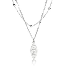 UNIFT Jesus Fish Necklace For Women Girls Stainless Steel Christian Faith Symbol Jesus Fish Pendant Necklace Religious Jewelry Inspirational Gift (silver 1)