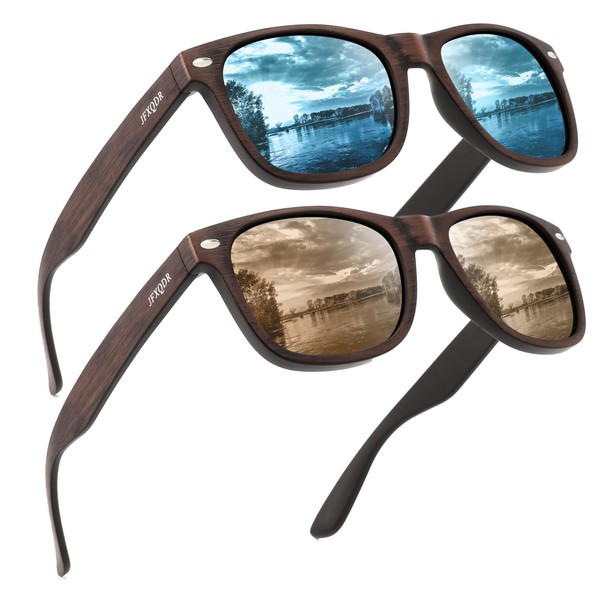 JFXQDR 2 Pack Imitation Wood Polarized Sunglasses for Men and