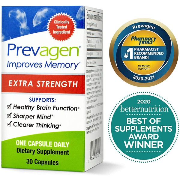 Prevagen Improves Memory - Extra Strength 20mg, 30 Capsules with Apoaequorin & Vitamin D | Brain Supplement for Better Brain Health, Supports Healthy Brain Function and Clarity | Memory Supplement