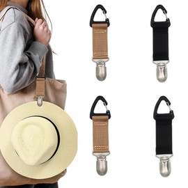 VAVCASE 4 Pack Travel Hat Clip Elastic Hat Holder for Purse Hands-Free Bag Accessory for Traveling Bags Backpacks Purses Luggage Outdoor Travel Accessory, Black, Khaki, One Size