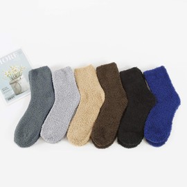 Zando Women's Fuzzy Soft Slipper Socks Home Sleeping Winter Fluffy Sock Warm Fuzzy Crew Sock Comfort Microfiber Indoor Plush Sock 6/Dark Solid One Size
