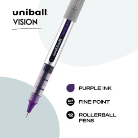 uniball Vision Rollerball Pens, Fine Point (0.7mm), Violet, 12 Pack