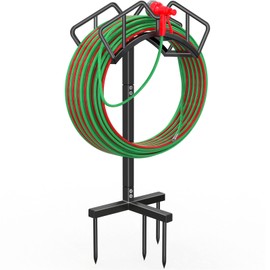 Qatsrin Super Stable Garden Hose Holder, Removable Water Hose Holders Stand Holds 150-Feet Hose, Detachable Hose Storage Hanger Rack for Outside Yard Lawn Farm, Black