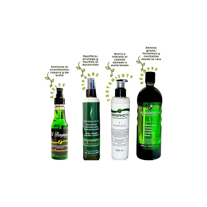 Kit Bergamota: Shampoo, Tratamiento, Aceite, Acondicionador
