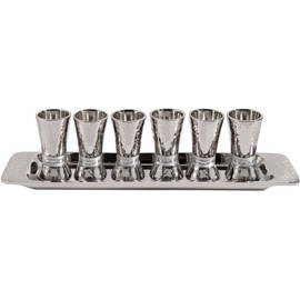 Yair Emanuel Hammered Nickel Cone Shaped Set of 6 Liquor Cups - Silver Rings