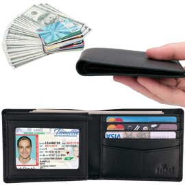 HIMI Wallet for Men-Genuine Leather RFID Blocking Bifold Stylish Wallet With 2 ID Window (Carbon Fiber Black)