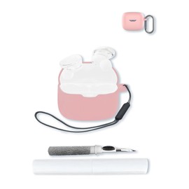 Case for JBL Tune Buds - True Wireless Noise Cancelling Earbuds,Soft Protective,BOVUGAC Silicone Case Cover with Keychain & Cleaning Kit & Lanyard for JBL Tune Buds Earbuds-Pink