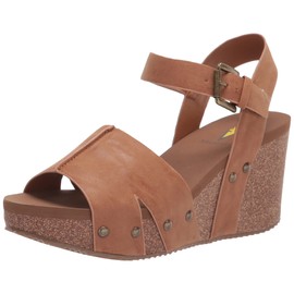 VOLATILE Women's Ankle Strap Wedge Sandal, TAN, 11