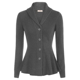 Ladies Elegant Cardigan Sweater Peplum Cardigan Shawl Collar Cardigan Sweater Lapel Collar Cardigan(Dark Grey, S)