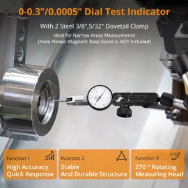 Neoteck Dial Test Indicator with Storage Case, 0-0.03"/0.0005" Test Indicator with 2 Steel Dovetail Clamps 3/8'' and 5/32'' for Machine Set-Up, Narrow Area Measurement
