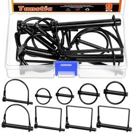Tanstic 9Pcs Black Wire Lock Pin & Lynch Pin Set, Coupler Pin Shaft Locking Pin PTO Pin Trailer Coupler Pin Linch Pin for Farm Trailers Tractors Wagons Mower