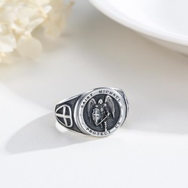 Archangel Michael Ring 925 Sterling Silver Saint Michael Ring Warrior Protect Us Amulet Ring Jewellery Gift for Men Women