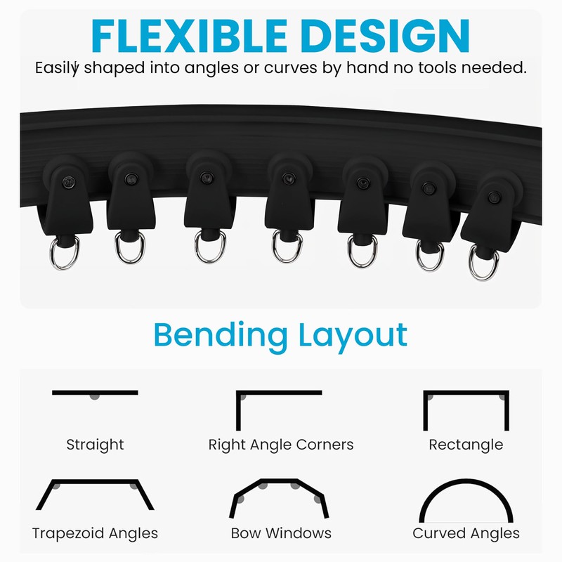 Ceiling Curtain Track – 5M Flexible Bendable Black Ceiling Mount