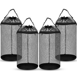 4 Pcs Boat Trash Bags Large Hoop Mesh Trash Can Portable Reusable Trash Pontoon Boat Accessories for Men Mesh Storage Bag for Fishing Kayak Camping Boating Marine Outdoor Storage ATV RV, Black
