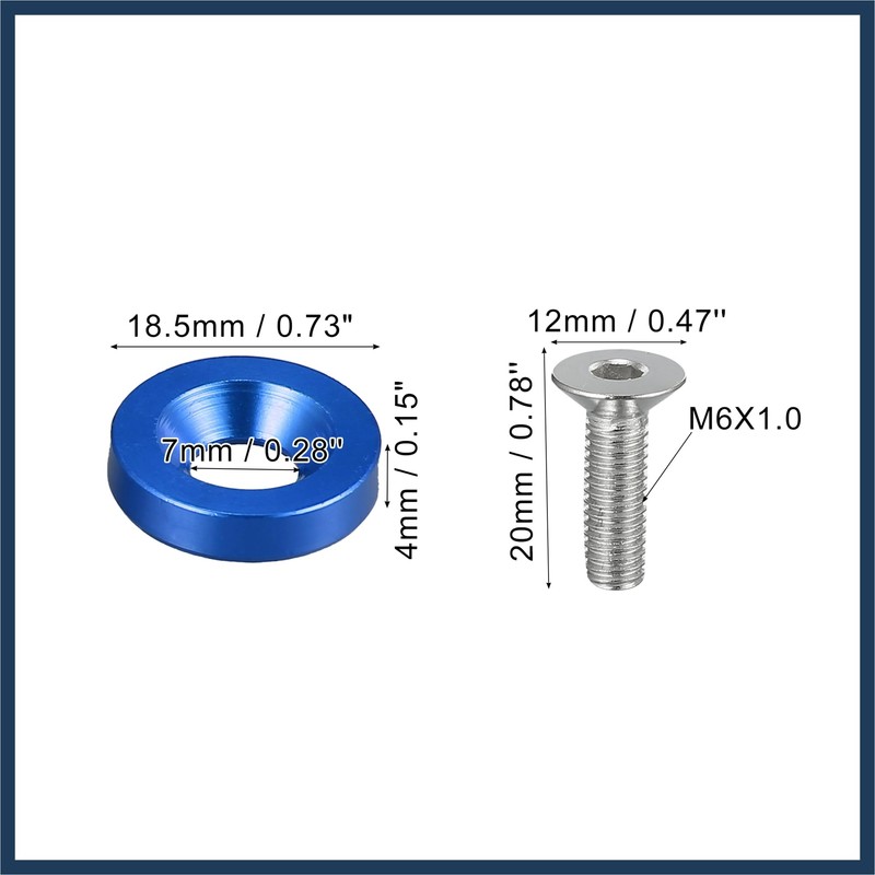 INFINAUTO 20pcs Motorcycle Blue Fender Bumper Washer Bolt Nuts Kit