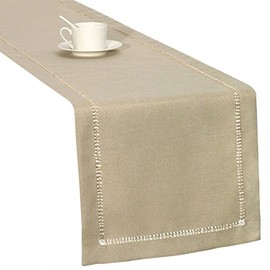 Grelucgo Handmade Hemstitched Polyester Rectangle Table Runners Dresser Scarves, Beige 14x36 inch