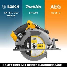 Circular Saw Blade 165 x 20 mm (16 mm Adapter) for Wood (Fine) - Saw Blade 165 x 20 for Fine Cuts of Soft and Hardwood (48 Teeth) - Compatible with Makita and Bosch Saw Blade 165 x 20