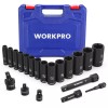 WORKPRO 20-Piece 1/2＂ Drive Deep Impact Socket Set, 6-Point, Cr-V