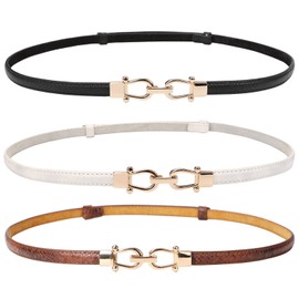 JASGOOD Skinny Belt for Women Leather Waist Thin Belts for Dresses 3 Pack(Waist Size Below 37 Inches, G-Black+Brown+White)