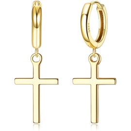 MILACOLATO Hoop Earrings 925 Silver, Cross Hoop Earrings for Men and Women, 18K Gold-Plated Pave CZ Cuff Earrings, Cross Huggie Earrings, Dangly Cubic Zirconia Dangly Earrings for Women Girls, Silver