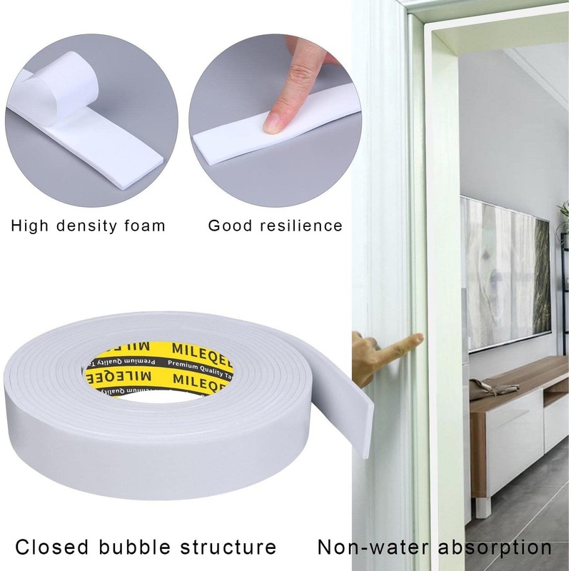 2Pack Single-Sided Adhesive Foam Tape EVA White, Multipurpose Sealing Strip