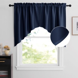 NICETOWN Kitchen Window Treatments Curtains - Blackout Tailored Scalloped Valance/Swags/Tiersn Window Toppers for Bedroom Bathroom (Navy, 1 Pair, W36 x L36 inches Each Panel)