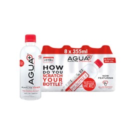 Agua Plus pH9+ Alkaline - 12 fl oz (355mL) Bottles - Enhanced with Pink Mineral Sea Salt for Electrolytes and Minerals - Recycled Plastic and USA Made - 8 Pack
