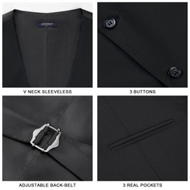 HISDERN Suit Vests for Men Formal Elegant Vest Cotton Plain V-Neck with Pockets Wedding Party Business, black