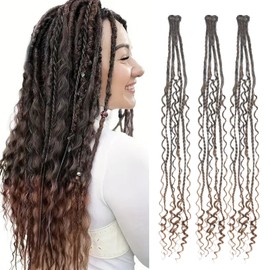 Dsoar Clip-In Dreadlock Extensions, Boho Curly Ended Synthetic Dreads with Clips, Soft Crochet Loc Extensions, 22 Inches, Pack of 3