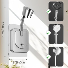 360° Adjustable Flexible Suction Cup Shower Head Holder, Wall Mount for Handheld Shower Heads, Stable and Durable (Silver)