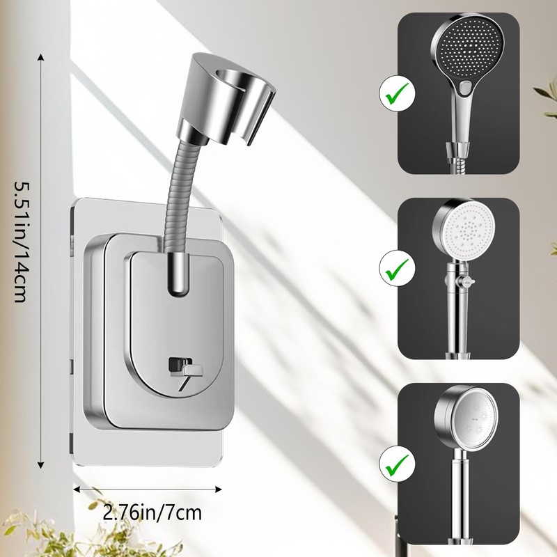 360° Adjustable Flexible Suction Cup Shower Head Holder, Wall Mount