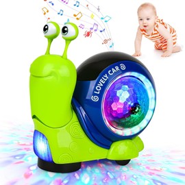 QIKKOP Juguete de Caracol Gatear, Juguete para Niño Interactivo con Sonido Luces LED, Automático para Evitar Obstáculos, Juguete Educativo para Bebe