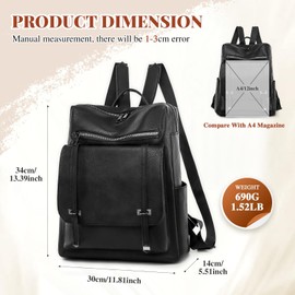 UBAYMAX Womens Leather Backpack, Small Black Ladies Leather Backpack Rucksack, Fashion Girls Waterproof 13.3 inch Backpack Bag for Woman Daypack Travel Back Pack Purse with Water Bottle Holder