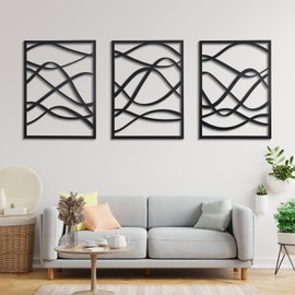 Zzbakress 3 Pcs Black Wooden Wall Decor Abstract Wall Art Decor Fine Curve Wall Decor Minimalist Wooden Decor Single Line Decor Wall Art for Living Room Bedroom Bathroom (Retro)