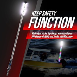 Yiswhis 5FT 360° Spiral Boat Stern Light Boat Anchor Light with Remote Control, Plug-in Base Boat Whip Navigation Light Chasing Color LED Boat Whip for Fishing Boats, Yachts