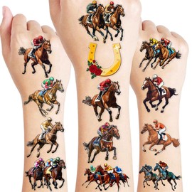 100 PCS Horse Racing Temporary Tattoos Themed Birthday Party Decorations Supplies Favors Décor Kentucky Derby Run For The Rose Tattoo Stickers Gifts For Game Boys Girls Classroom School Prizes Reward